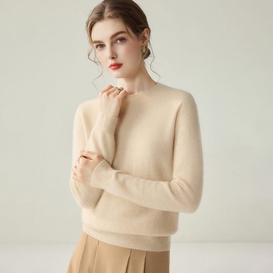 Damen Leichter Rundhalspullover aus Kaschmir‑Look mit extrafeinem Flor und geripptem Saum Shop Nory
