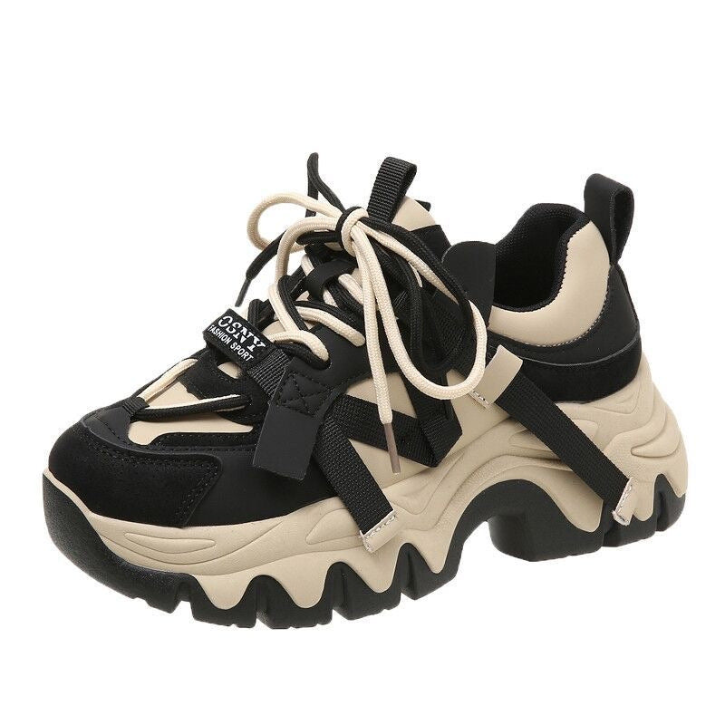 Damen Wellen-Plateau-Sneaker mit Multi-Layer-Obermaterial und Zierbändern Shop Nory