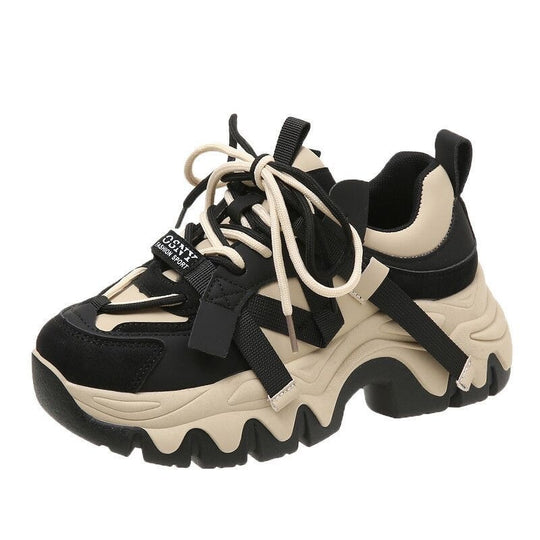 Damen Wellen-Plateau-Sneaker mit Multi-Layer-Obermaterial und Zierbändern Shop Nory