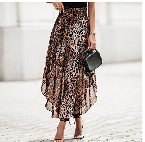 Damen Luftiger Maxirock mit asymmetrischem Saum im Leopardenmuster