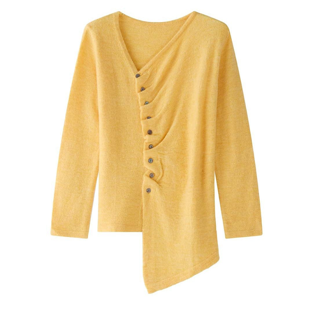 Damen Asymmetrische Mohair-Optik Strickjacke mit versetzter Knopfleiste und spitzem Saum Shop Nory