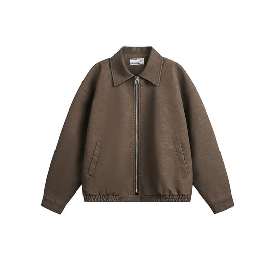 Unisex Boxy-Blousonjacke mit durchgehendem Metallreißverschluss und Hemdkragen Shop Nory