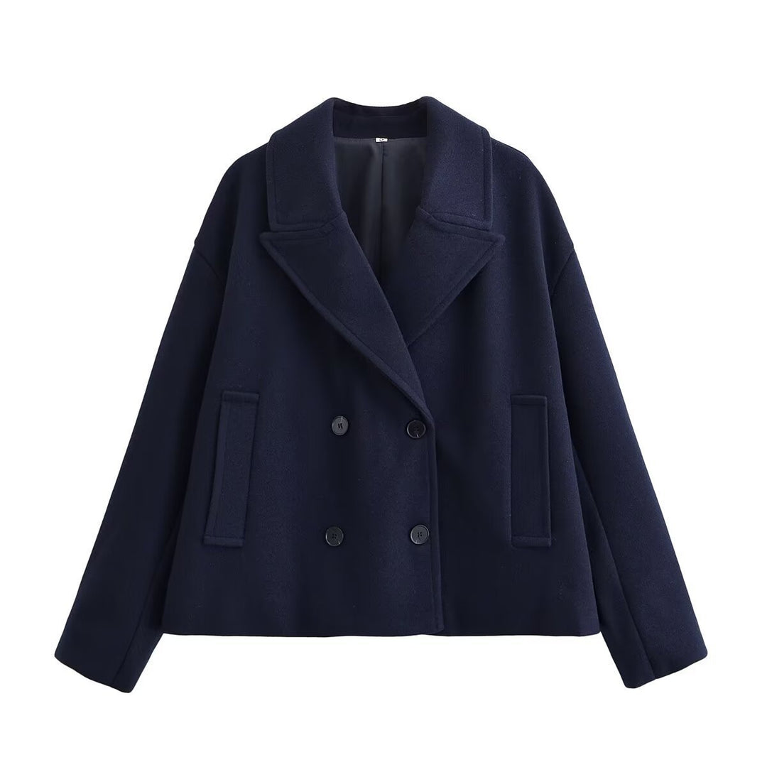 Damen Kurz geschnittener Wollmix-Peacoat mit weitem Revers und Eingrifftaschen Shop Nory
