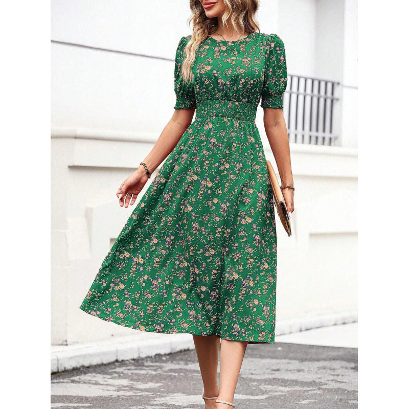 Damen Leichtes Blumendruck Maxi Kleid mit Smock-Taille
