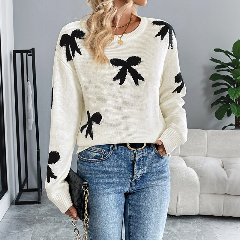 Damen Modischer Pullover mit Schleifenmuster Shop Nory