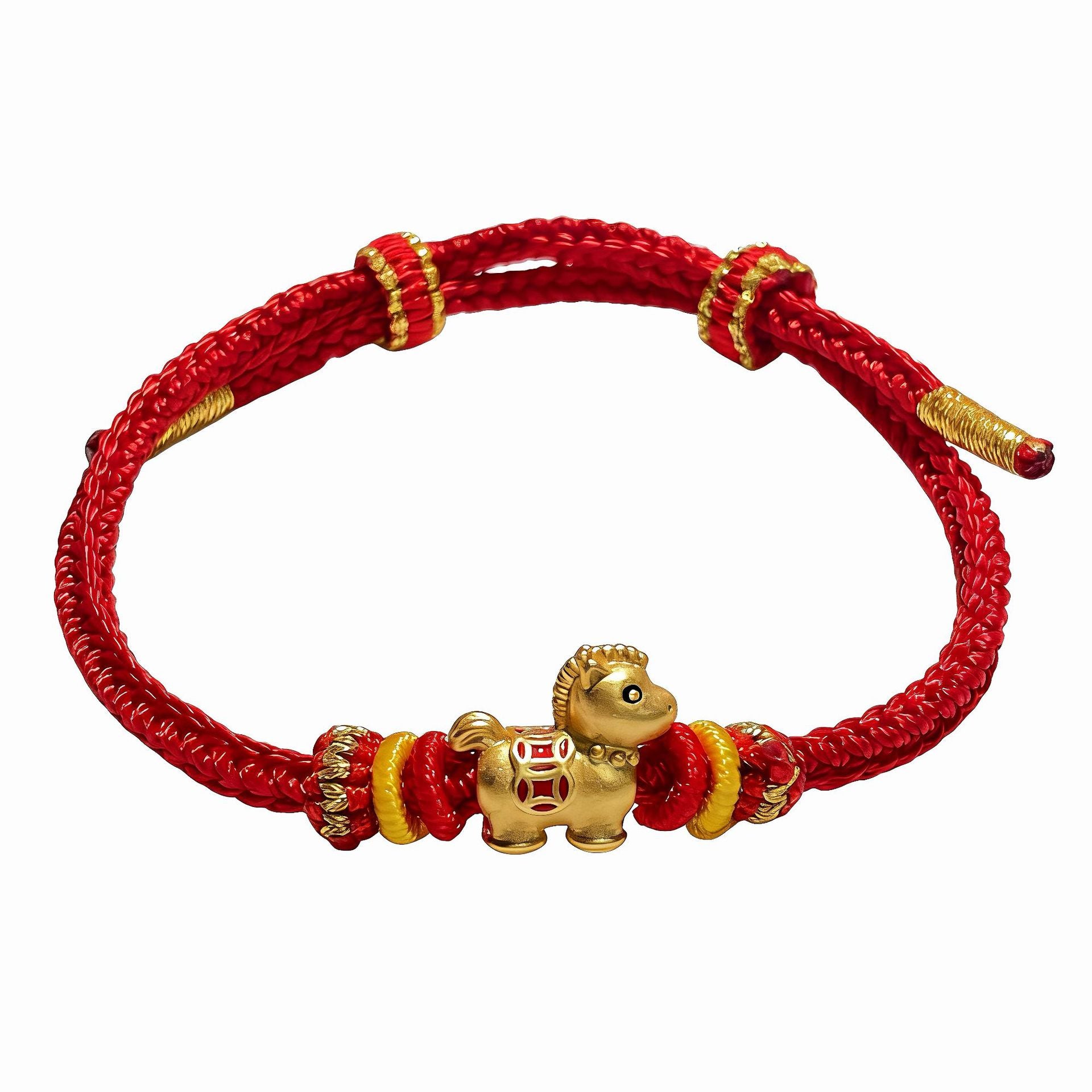Damen Armband mit goldenem Pferde-Anhänger und rotem Textilband Shop Nory