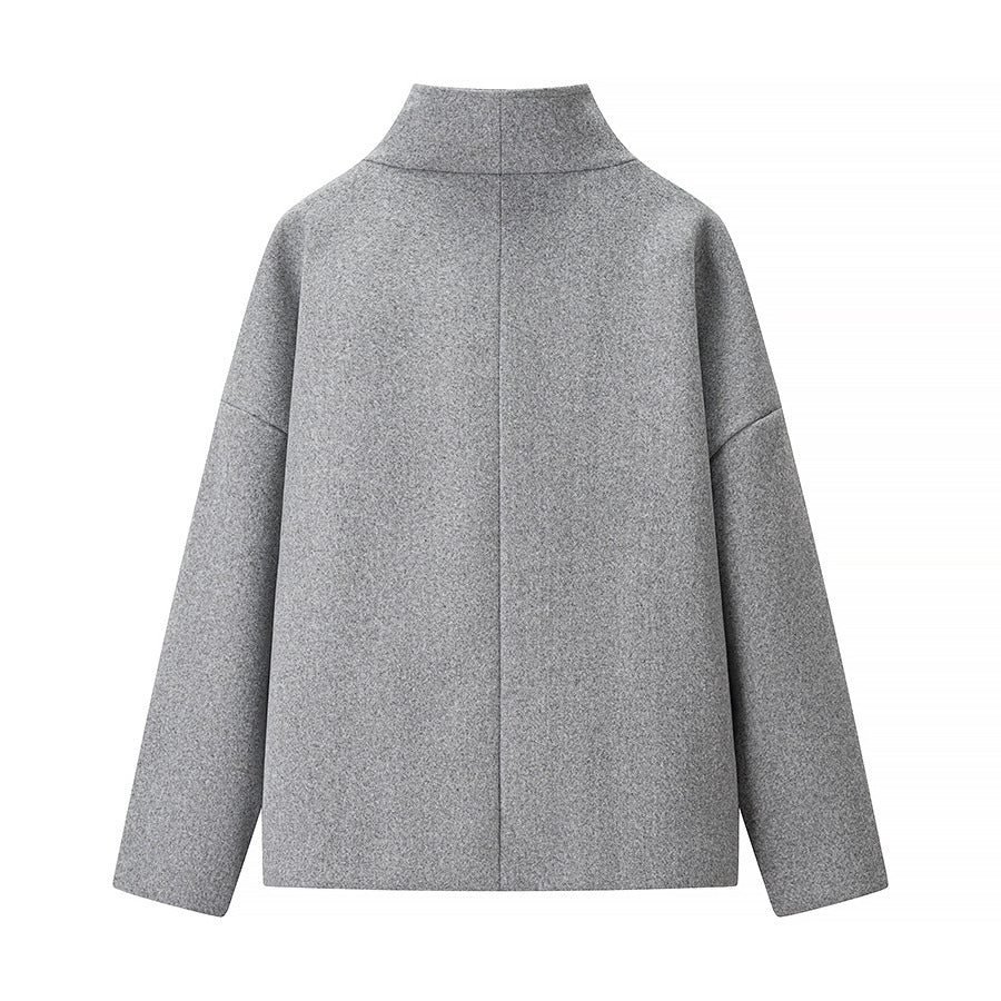 Damen Kurze doppeltgeknöpfte Oversize-Boxy-Jacke mit Stehkragen und Eingrifftaschen Shop Nory