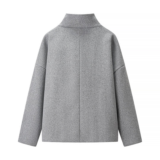 Damen Kurze doppeltgeknöpfte Oversize-Boxy-Jacke mit Stehkragen und Eingrifftaschen Shop Nory