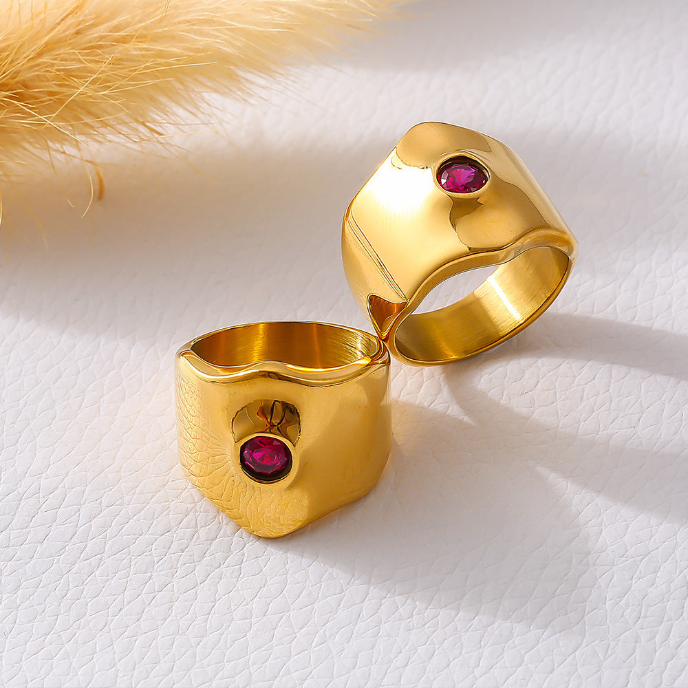 Damenring mit rotem Zirkon und modernem Design aus Edelstahl Shop Nory