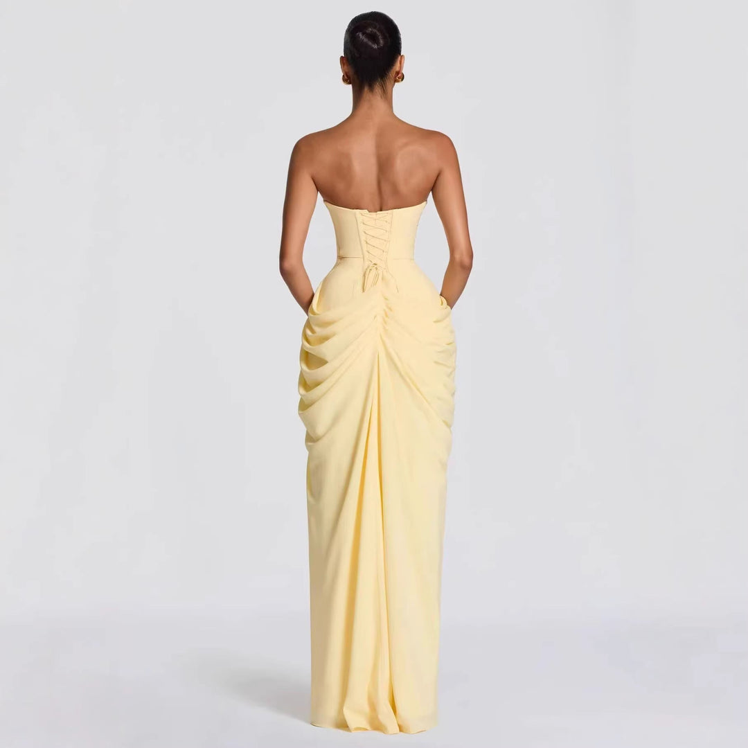 Damen Elegantes Bandeau Abendkleid mit Raffungen und Beinschlitz