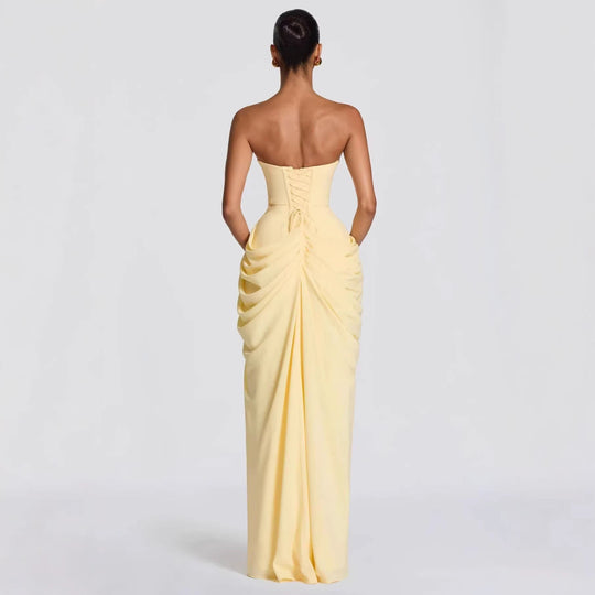 Damen Elegantes Bandeau Abendkleid mit Raffungen und Beinschlitz
