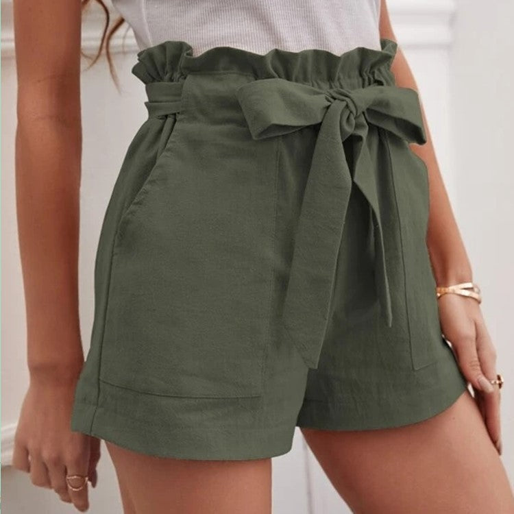 Damen elegante Shorts mit Bindegürtel und breitem Bund