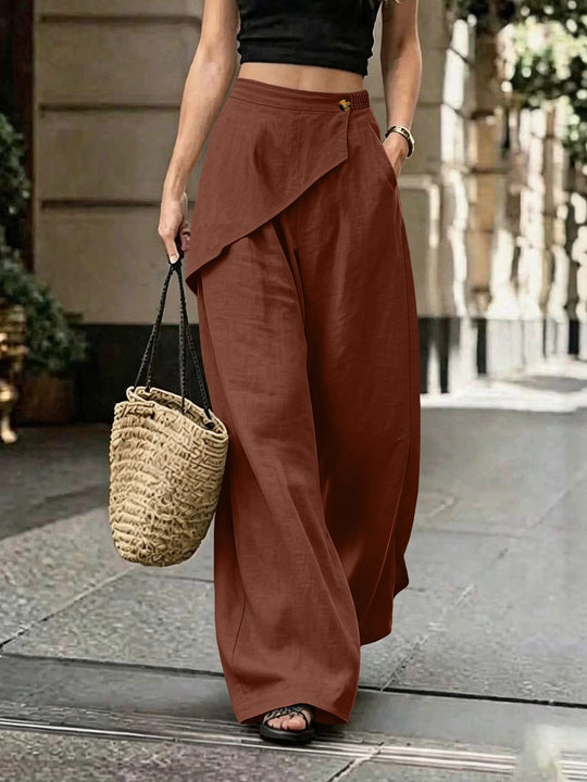 Damen Leichte Leinenhose mit Wickel-Front und weitem Bein Shop Nory