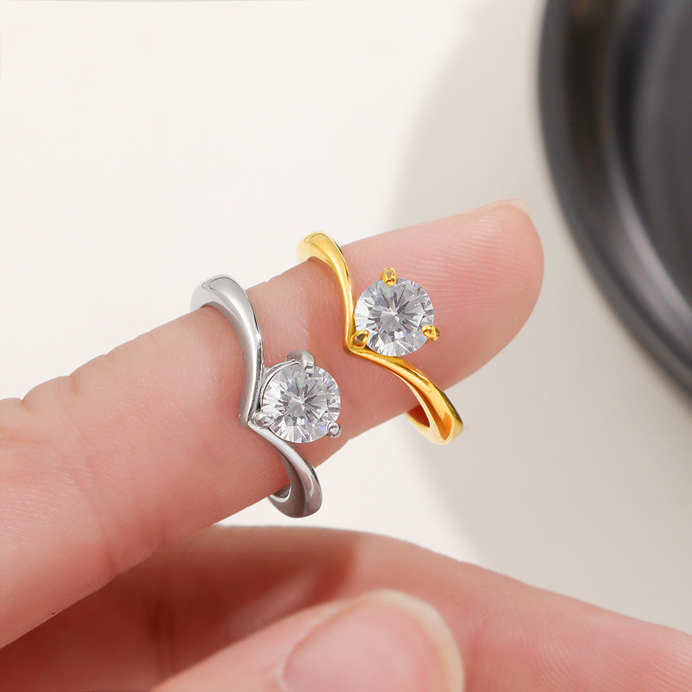 Damen Ring mit elegantem Wellenmuster und funkelndem Zirkonia Shop Nory
