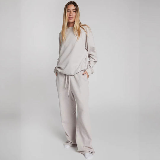 Damen geräumiges Waffelstrick-Loungewear-Set mit Rundhalsausschnitt und Tunnelzughose Shop Nory