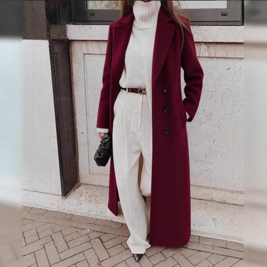 Damen Eleganter Wollmantel mit doppelter Knopfleiste und tiefen Taschen