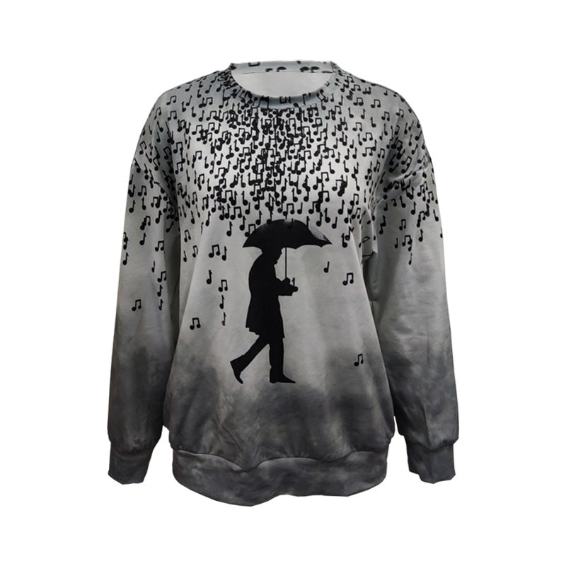 Damen Langärmliges Relax-Sweatshirt mit Notenregen-Print und Silhouetten-Motiv Shop Nory