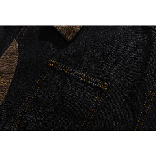 Herren Boxy Denim-Workerjacke mit Cordkragen, Pattentaschen und Ellbogenpatches Shop Nory