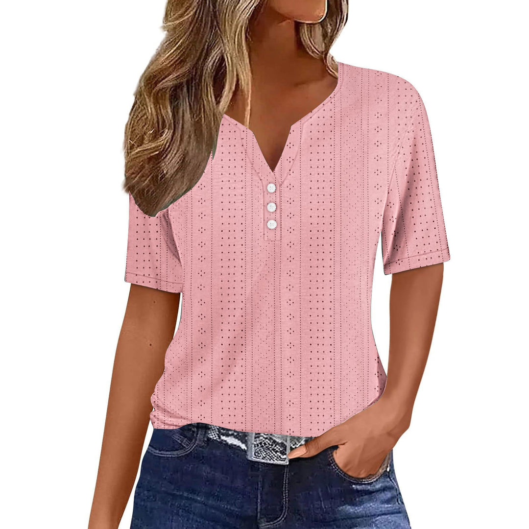 Damen Kurzarmshirt mit modischer Knopfleiste und Struktur