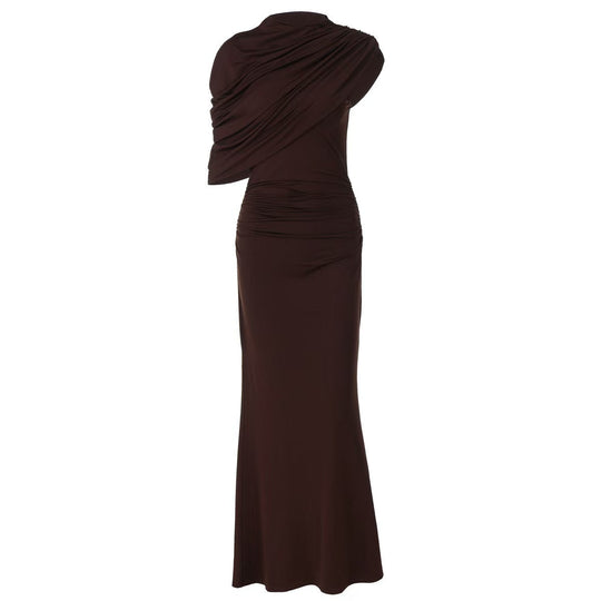 Damen Elegantes Maxikleid mit asymmetrischen Drapierungen und figurschmeichelndem Schnitt