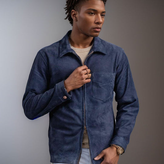 Herren Velourslederjacke mit Stehkragen und Brusttasche Shop Nory