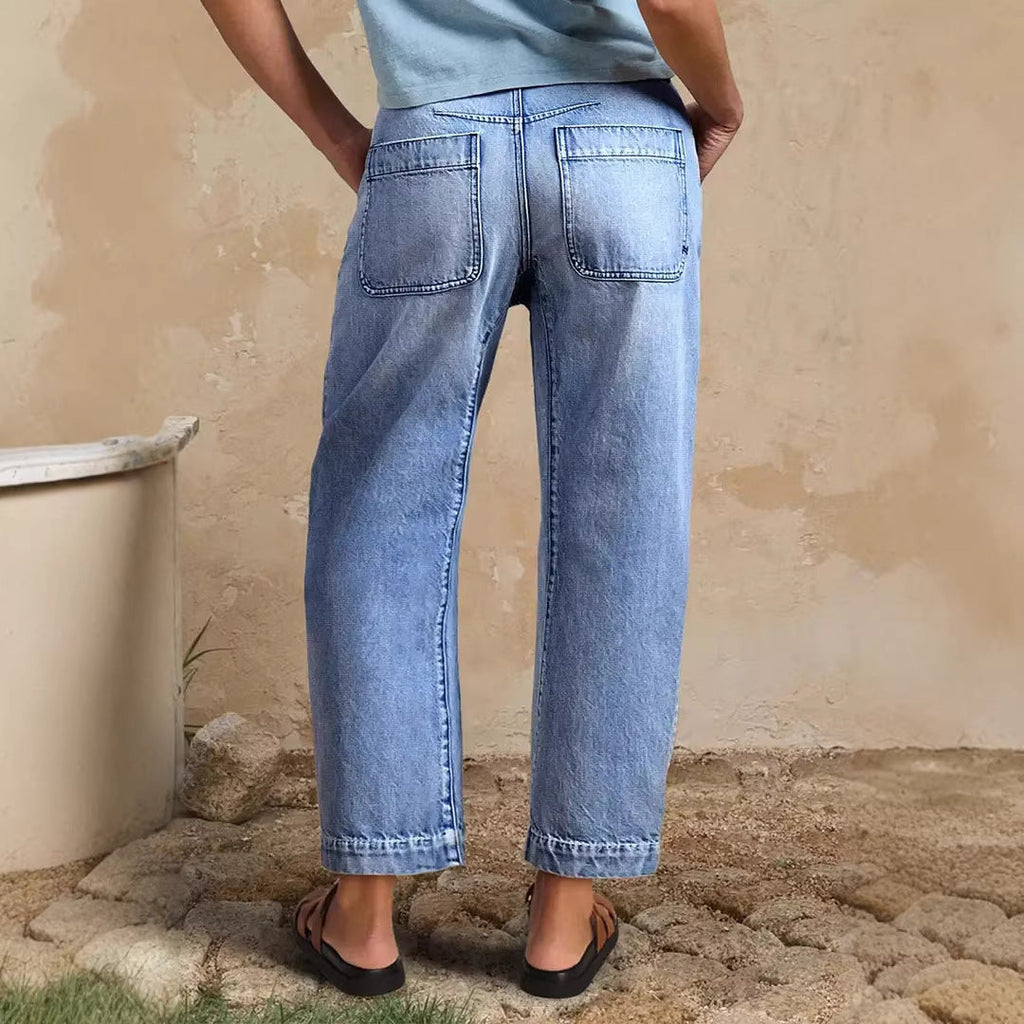 Damen lockere Jeans mit stylish cropped Schnitt und hohem Bund