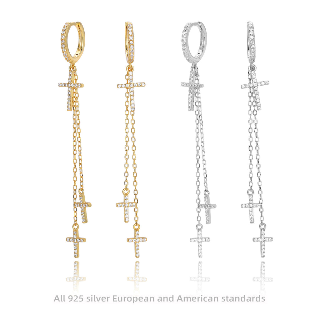 Damen Ohrhänger mit bezauberndem Kreuzdesign aus hochwertigem 925 Sterling Silber und funkelnden Zirkon-Akzenten Shop Nory