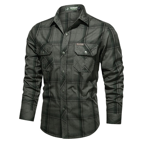 Herren kariertes Utility-Hemd mit Brustpattentaschen und verstärktem Canvas-Finish Shop Nory