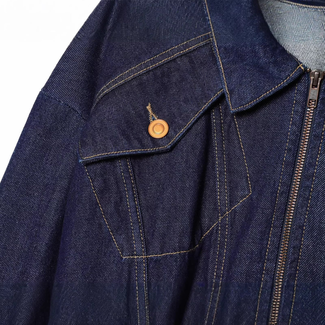 Damen Cropped Jeansjacke mit Reißverschluss, taillierter Tunnelzug und Pattentaschen Shop Nory