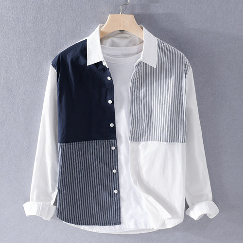 Herren Kontrastiertes Patchwork-Hemd mit Block- und Nadelstreifen Shop Nory