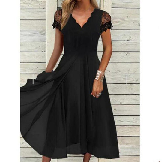 Damen Elegantes Cocktailkleid mit Spitzenärmeln und A-Linien Schnitt