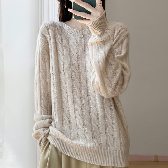 Damen Übergrößen Zopfmuster-Pullover im Mohair-Look mit geripptem Saum Shop Nory