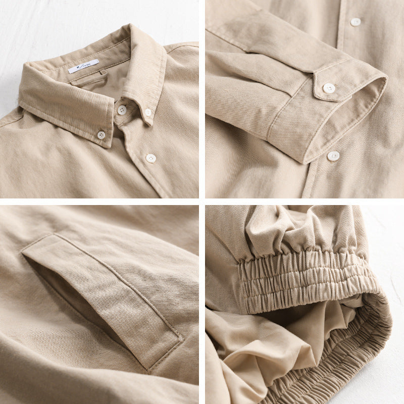 Herren Leichte Baumwoll-Utility-Jacke mit Knopfleiste und elastischem Saum Shop Nory