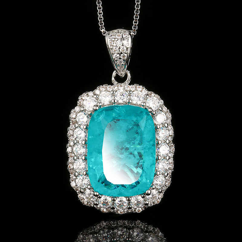 Kissen-Schliff Edelstein Halo Anhänger Halskette aus Sterling Silber mit Pavé-Akzenten