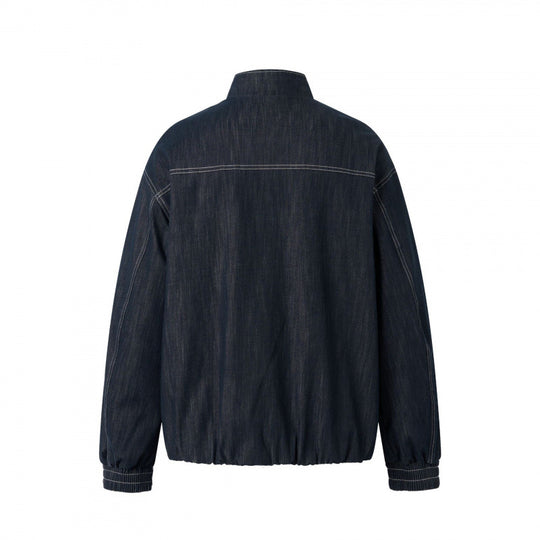 Unisex Kastenförmige Jeans-Blousonjacke mit Stehkragen, Reißverschluss und elastischem Saum Shop Nory