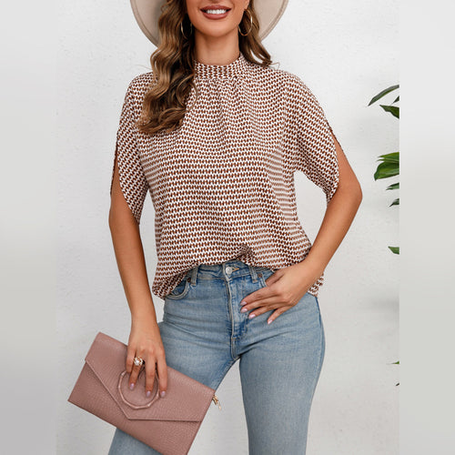 Damen Kurzärmeliges Oversize-Blusentop mit Stehkragen und seitlichen Ärmelschlitzen Shop Nory