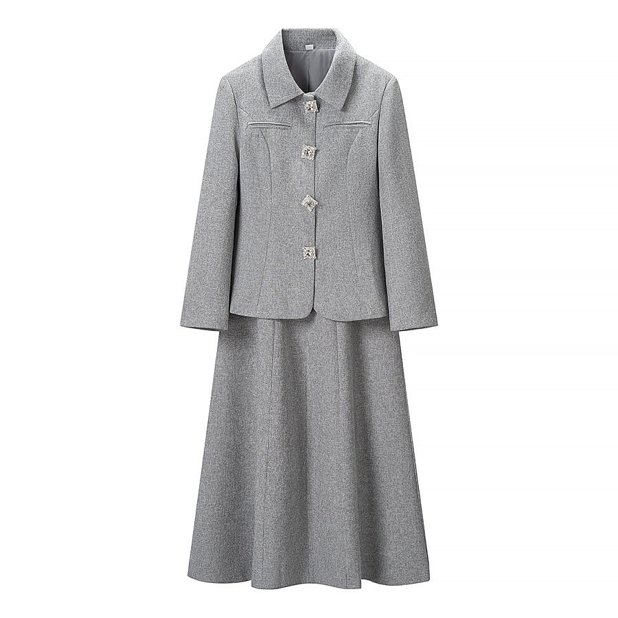 Damen Zweiteiliges Wollmix-Set mit tailliertem Kurzblazer und ausgestelltem Midirock Shop Nory