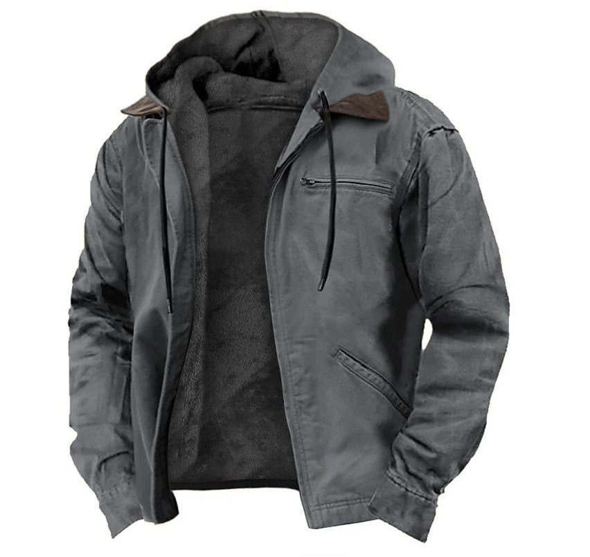 Herren Gefütterte Kapuzenjacke mit Teddyfutter, winddichtem Canvas und Reißverschlusstaschen Shop Nory