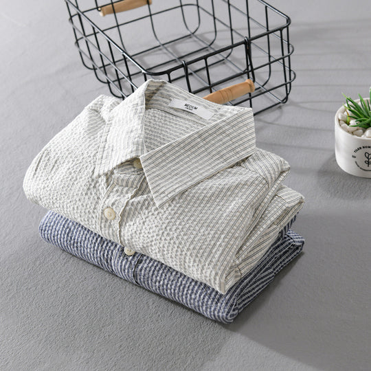 Herren Leichtes Overshirt im Nadelstreifen-Look aus Leinen‑Baumwollmix mit aufgesetzten Brusttaschen Shop Nory