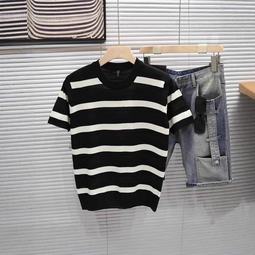 Herren Gestreiftes Kurzarm-Shirt Shop Nory
