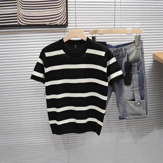 Herren Gestreiftes Kurzarm-Shirt Shop Nory