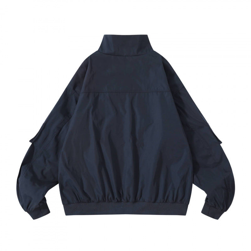 Unisex Kastige Utility-Bomberjacke mit Stehkragen, Reißverschluss und Ärmel-Taschen Shop Nory