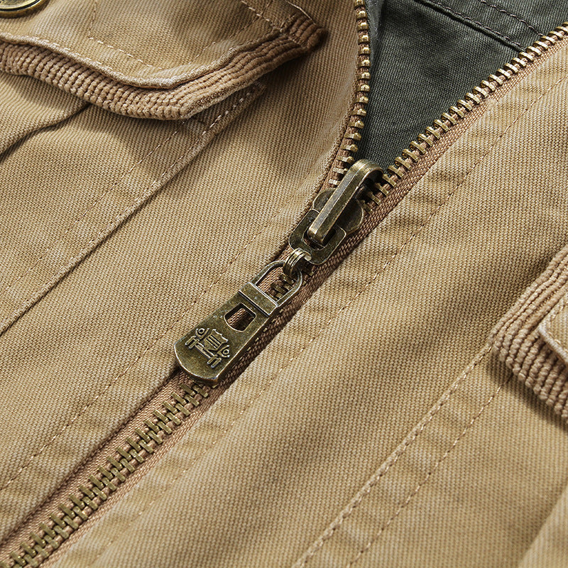 Herren Canvas-Utility-Weste mit Mehrfach-Taschen Stehkragen und Reißverschluss Shop Nory