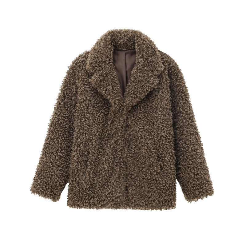 Damen Oversize-Kunstfell‑Teddyjacke mit Schalkragen und gefüttertem Innenfutter Shop Nory