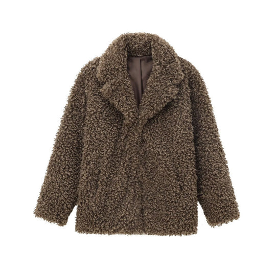 Damen Oversize-Kunstfell‑Teddyjacke mit Schalkragen und gefüttertem Innenfutter Shop Nory