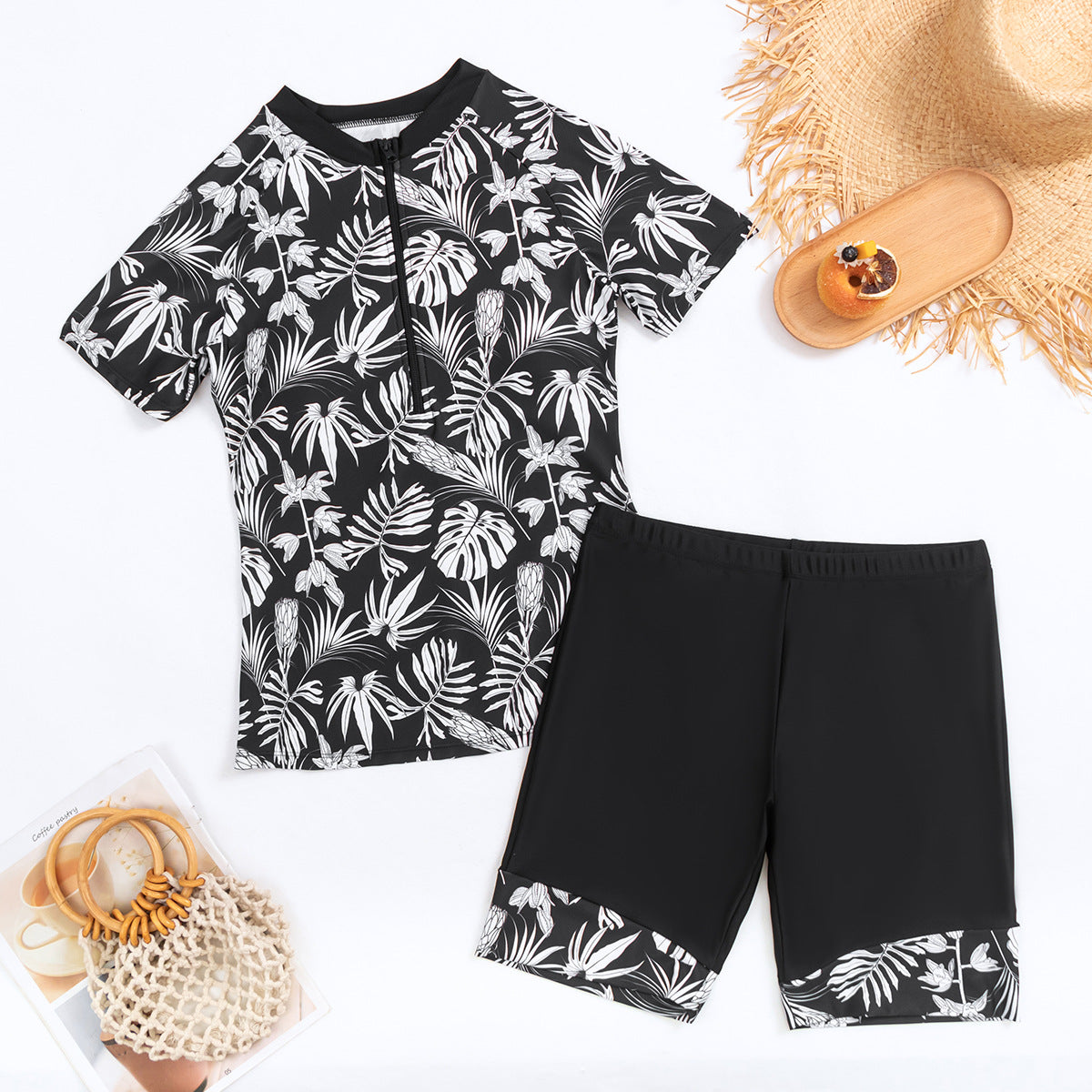 Damen Sportlicher Zweiteiler Badeanzug mit modernem Floral-Design Shopnory