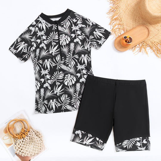 Damen Sportlicher Zweiteiler Badeanzug mit modernem Floral-Design Shopnory