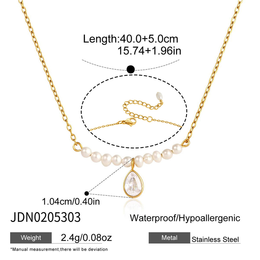 Damen elegante Halskette mit Perle und funkelnden Kristallen Shop Nory