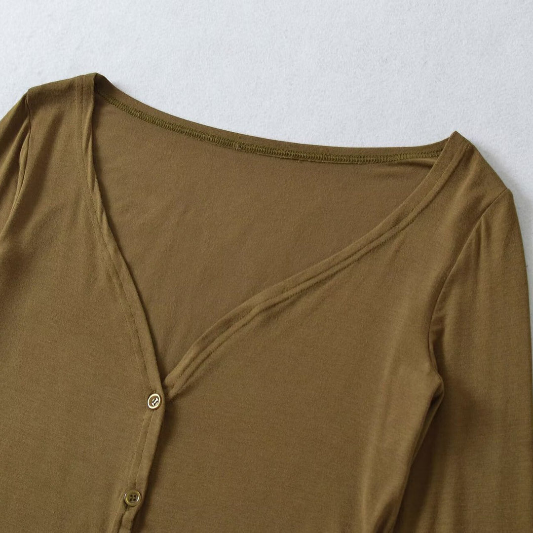 Damen Kurzer Feinstrick-Cardigan mit tiefem V-Ausschnitt und knöpfbarer Front Shop Nory