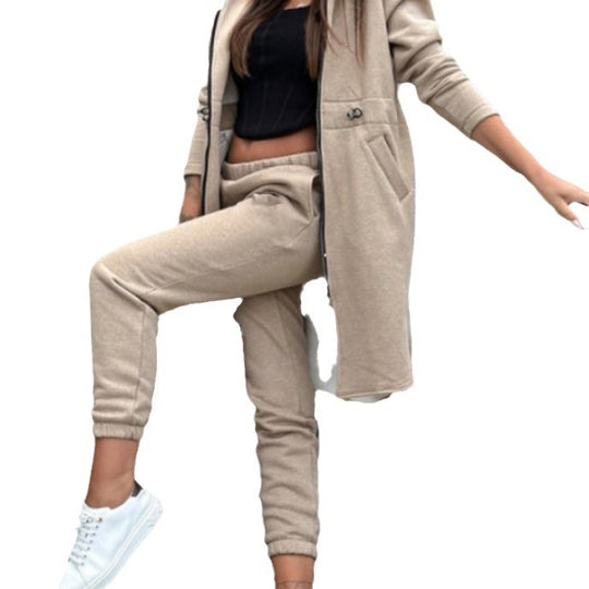 Damen Kapuzenmantel und High-Waist Jogginghose Lounge-Set Shop Nory